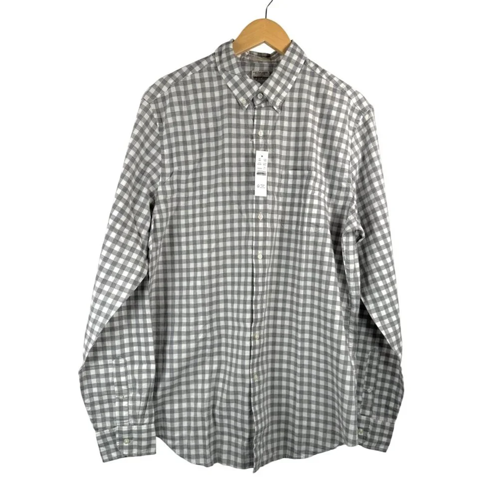J.Crew Secret Wash Organic Cotton‎ Poplin Shirt For Men gingham sz LT